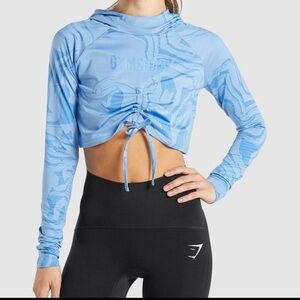 Gymshark Women's Power Pullover Crop Top Blue Swirl Long Sleeve Size Small